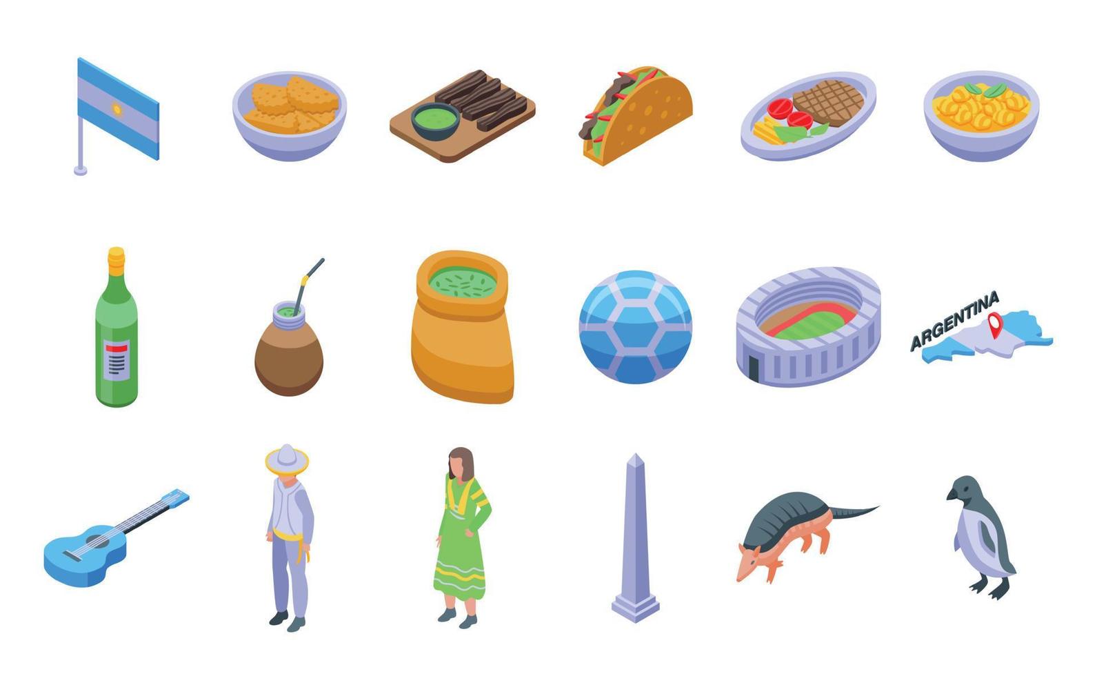 Argentina icons set isometric vector. Travel culture vector