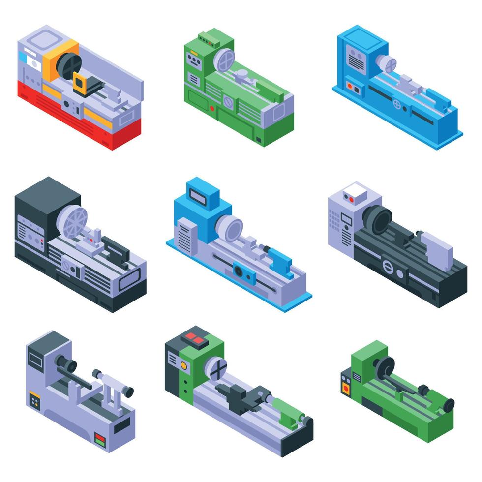 Lathe icons set, isometric style vector