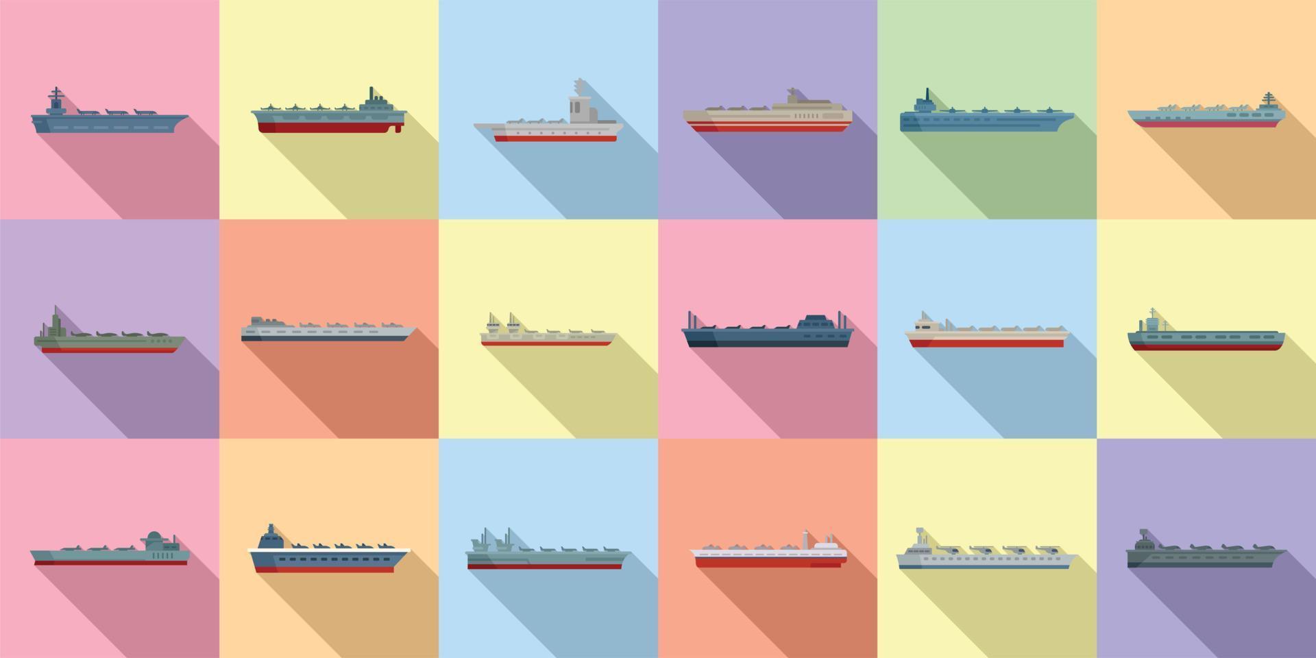 Aircraft carrier icons set flat vector. Army carrier vector