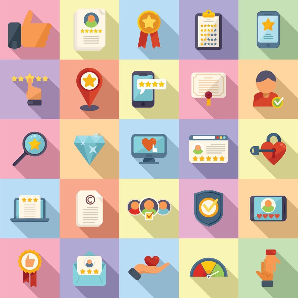 Credibility icons set flat vector. Business adevertisement vector