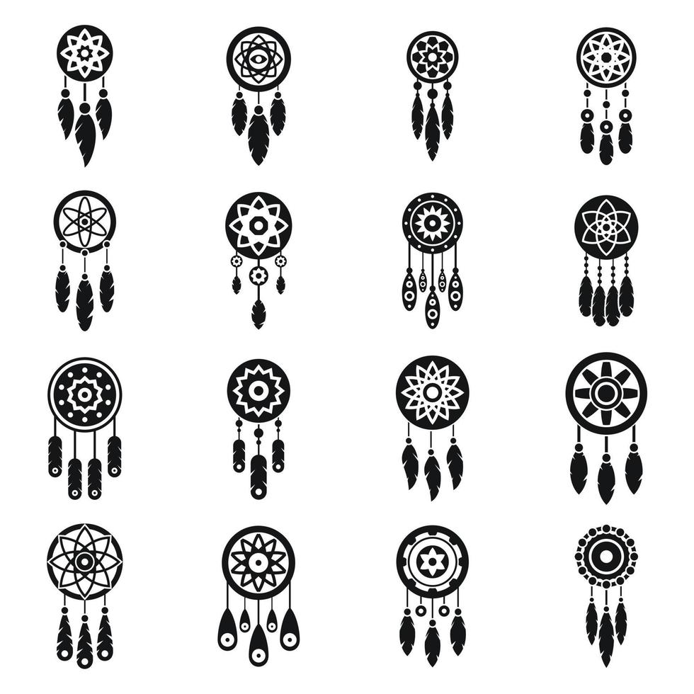 Dream catcher icons set simple vector. Mexican flower vector