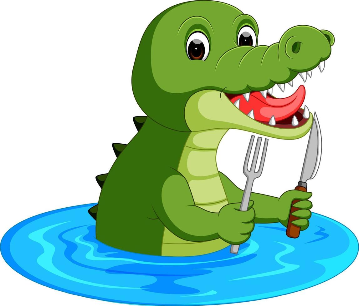 Cartoon crocodile preparing to eat vector