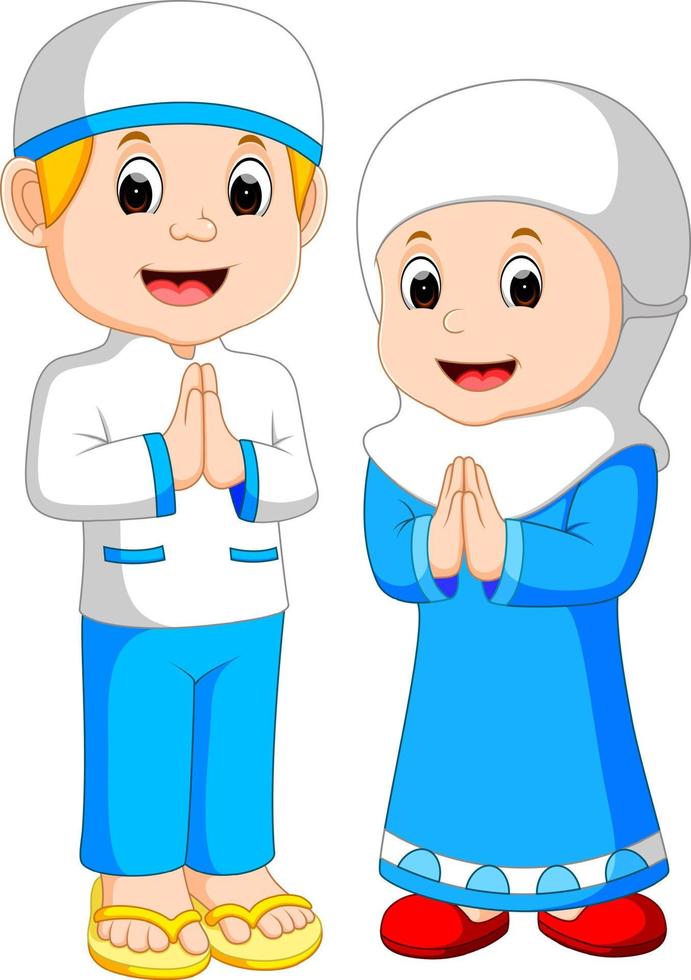 dibujos animados de niño musulmán feliz vector