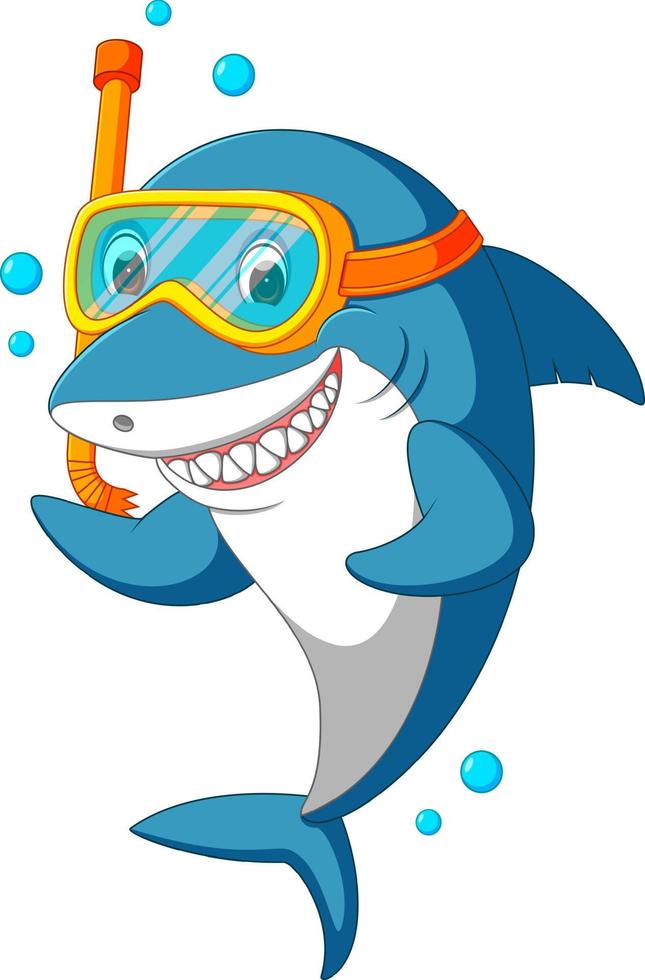 shark with diving equipment vector