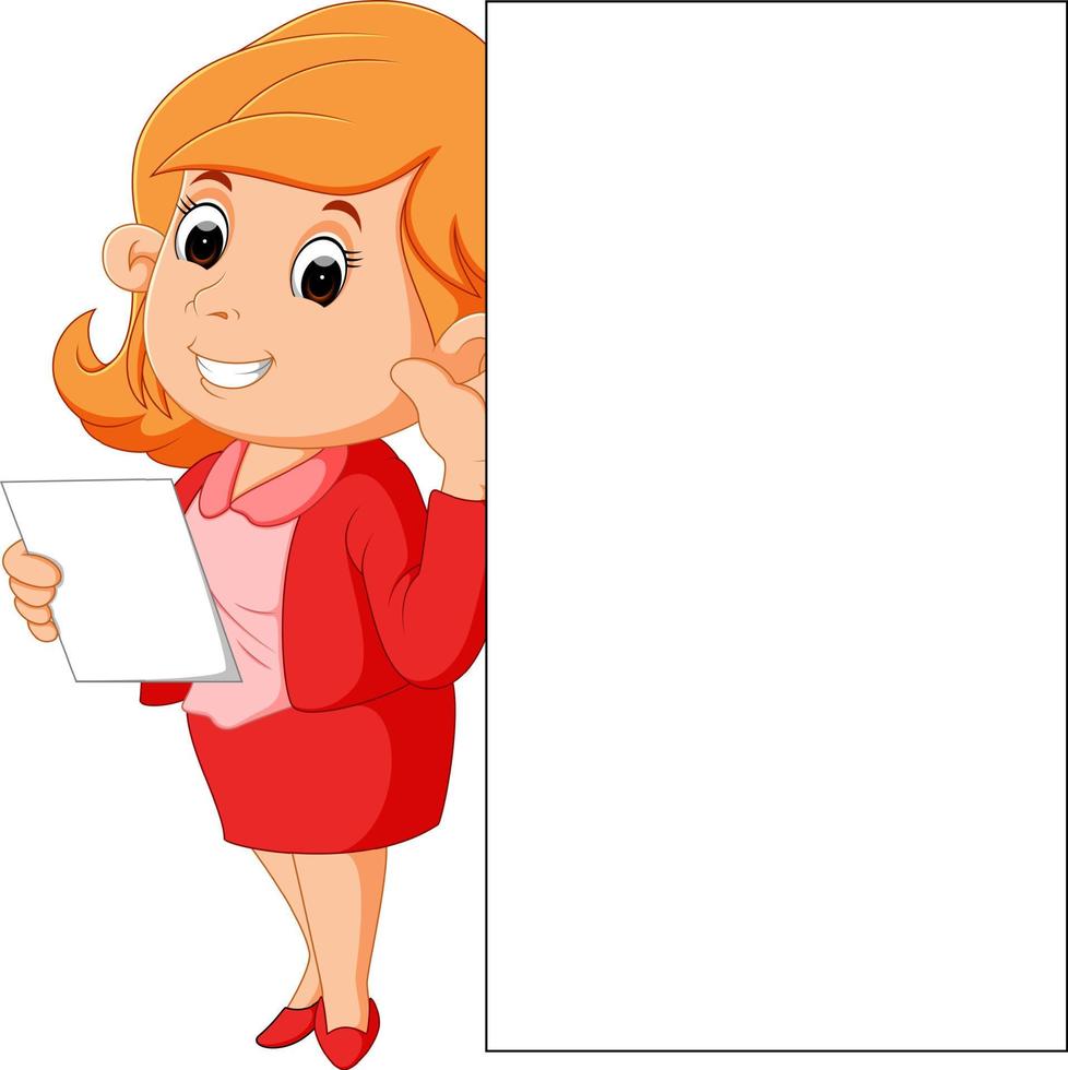 woman holding blank white sign vector