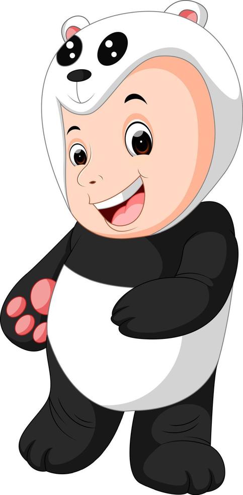 Cute baby boy wearing a Panda bear suit vector