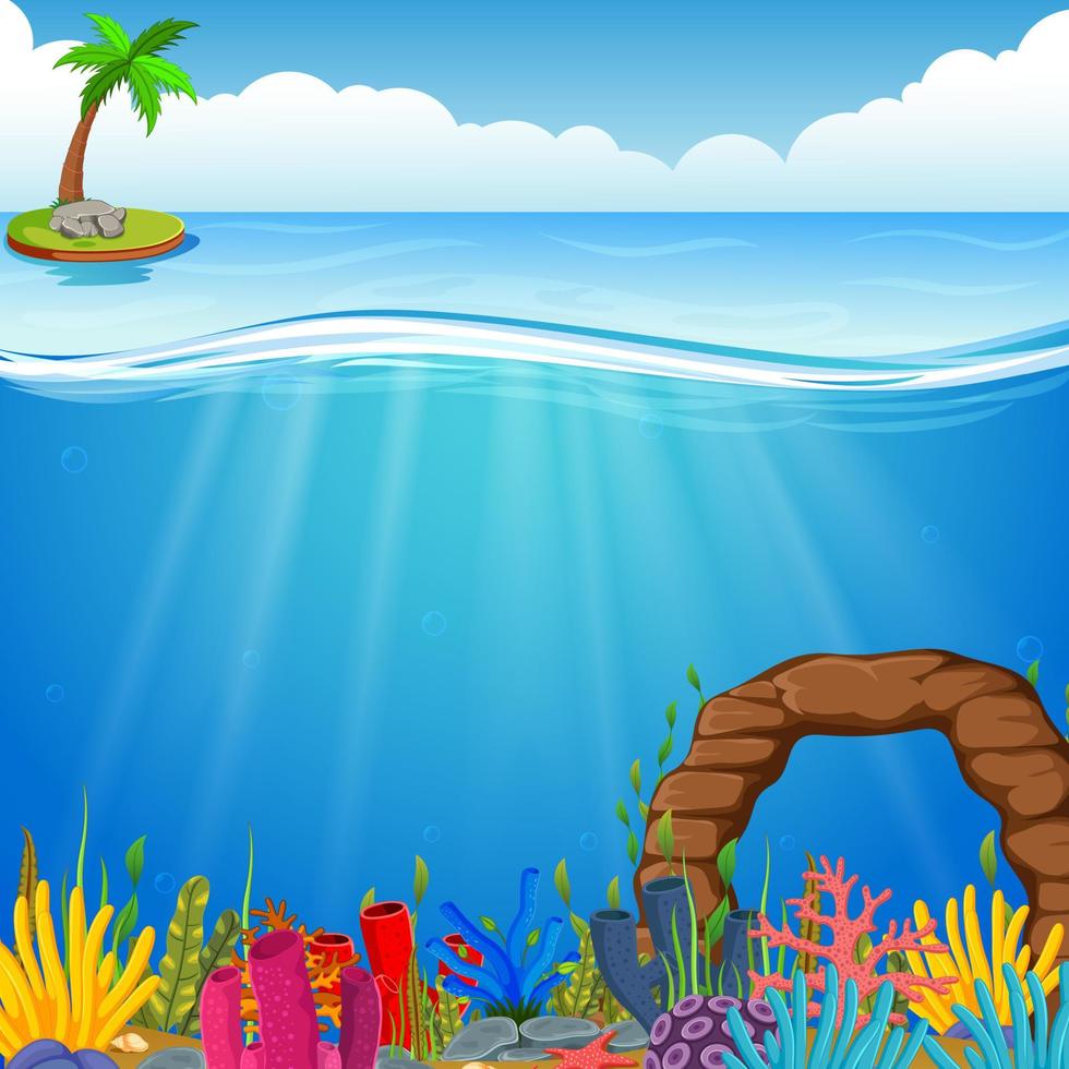 escena submarina con arrecife de coral tropical vector