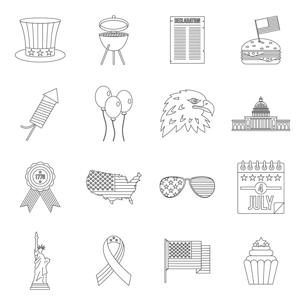 Independence day flag icons set, outline style vector