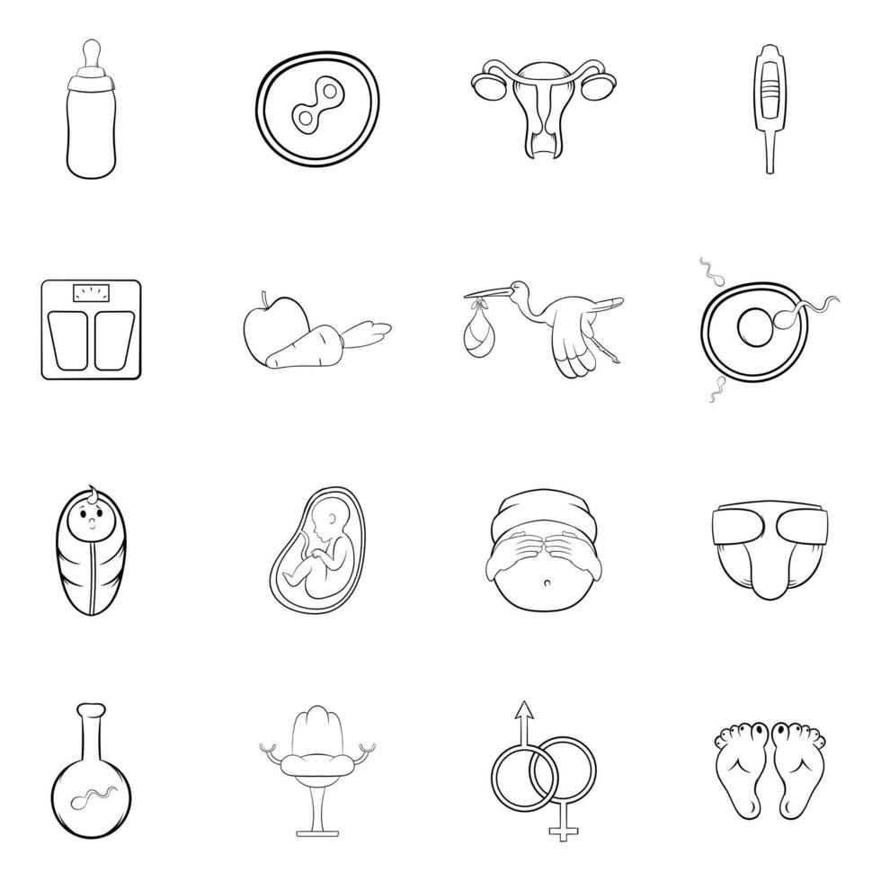 conjunto de iconos de bebé recién nacido contorno vectorial vector