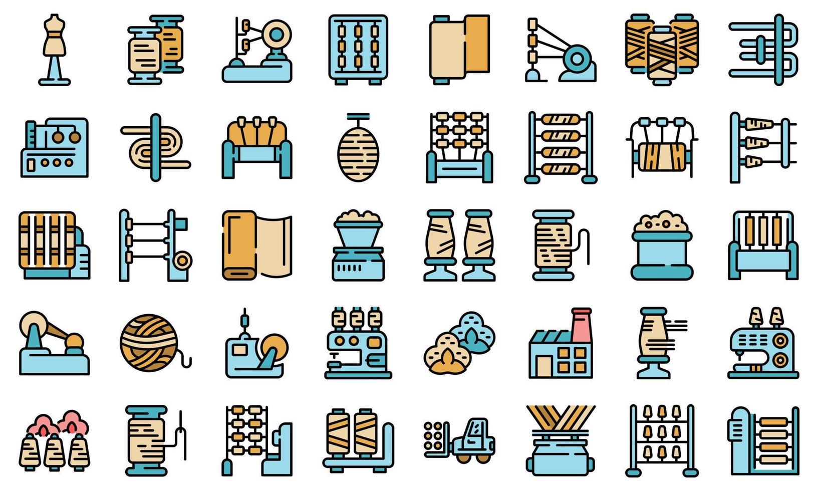 Thread production icons set vector flat