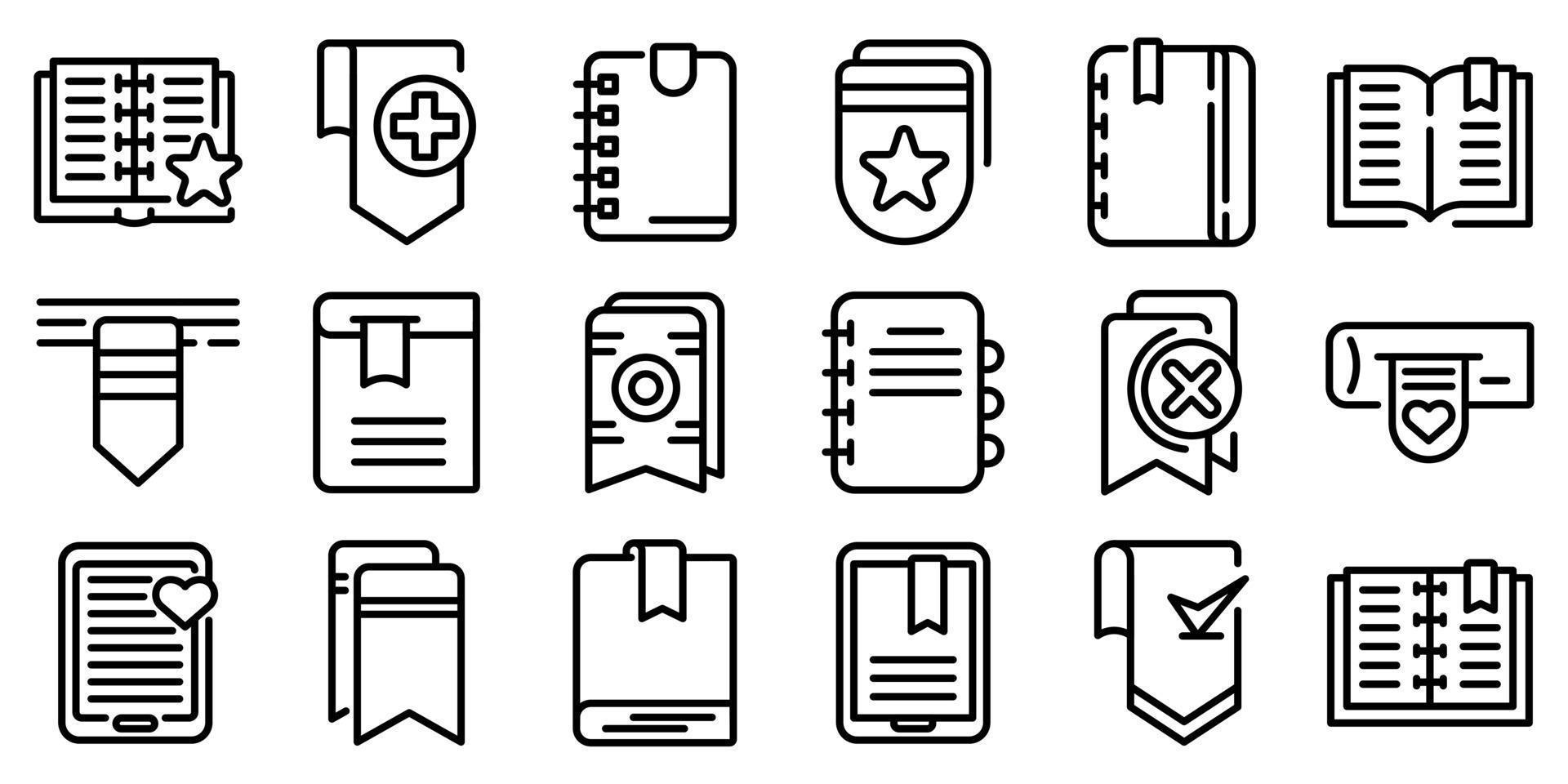 Bookmark icons set, outline style vector