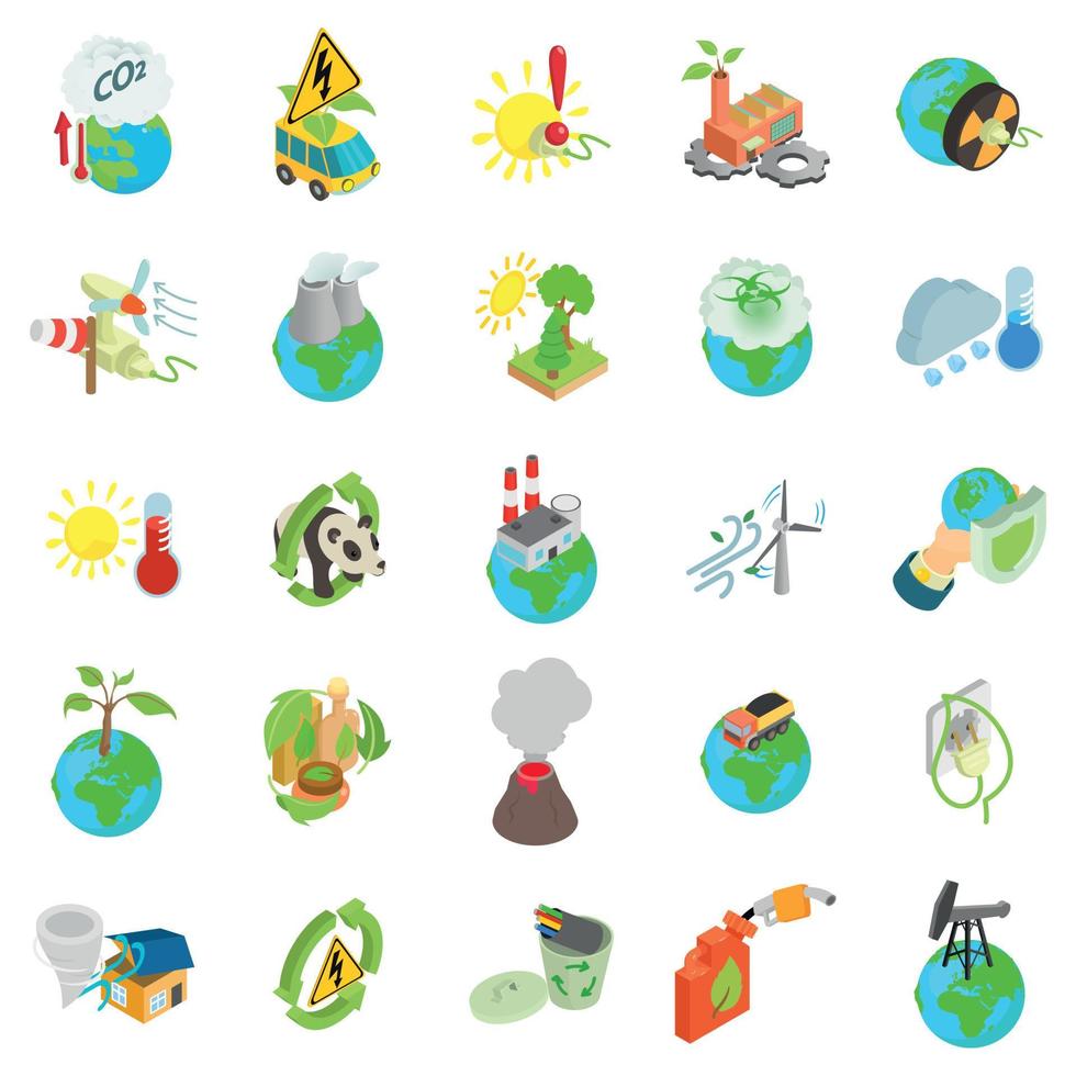 conjunto de iconos del mundo ecológico, estilo isométrico vector