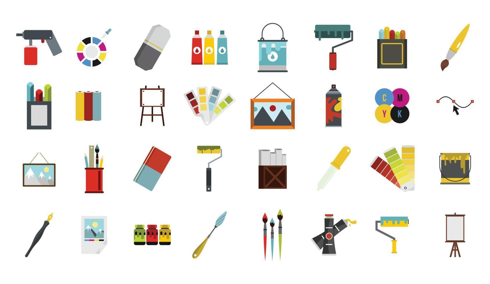conjunto de iconos de herramientas de pintor, estilo plano vector