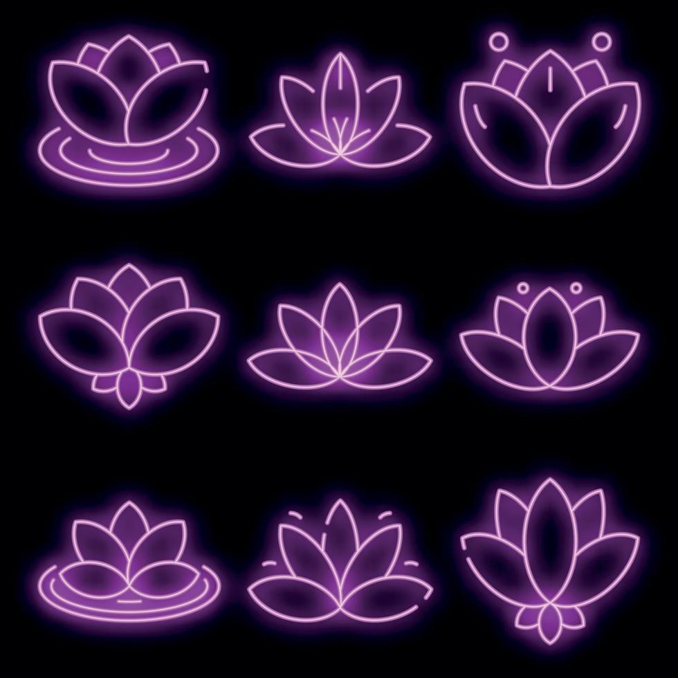 Lotus icons set vector neon