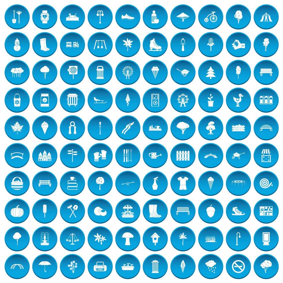 100 iconos de parque set azul vector