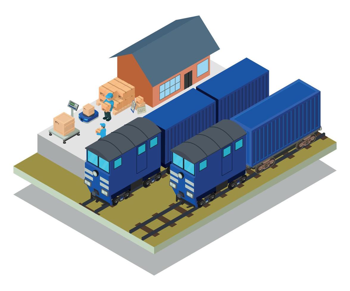 Mail train concept banner, isometric style vector