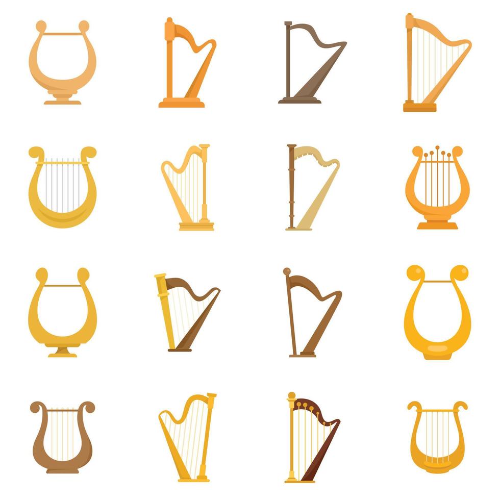 conjunto de iconos de arpa vector plano aislado