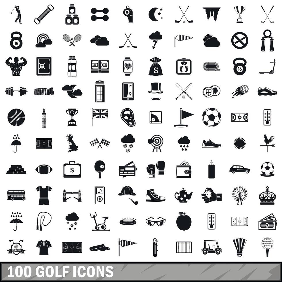 100 golf icons set, simple style vector