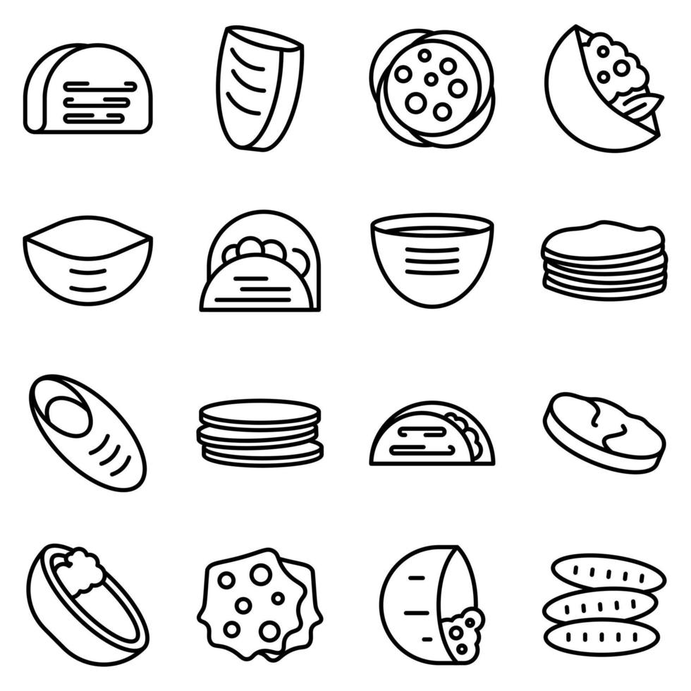 conjunto de iconos de pan de pita, estilo de contorno vector