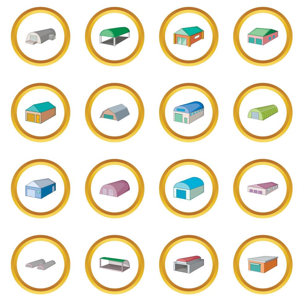 Different hangars icons circle vector