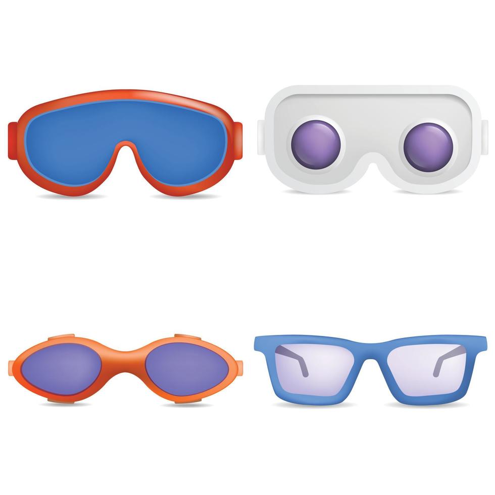 Goggles ski glass mask icons set, realistic style vector