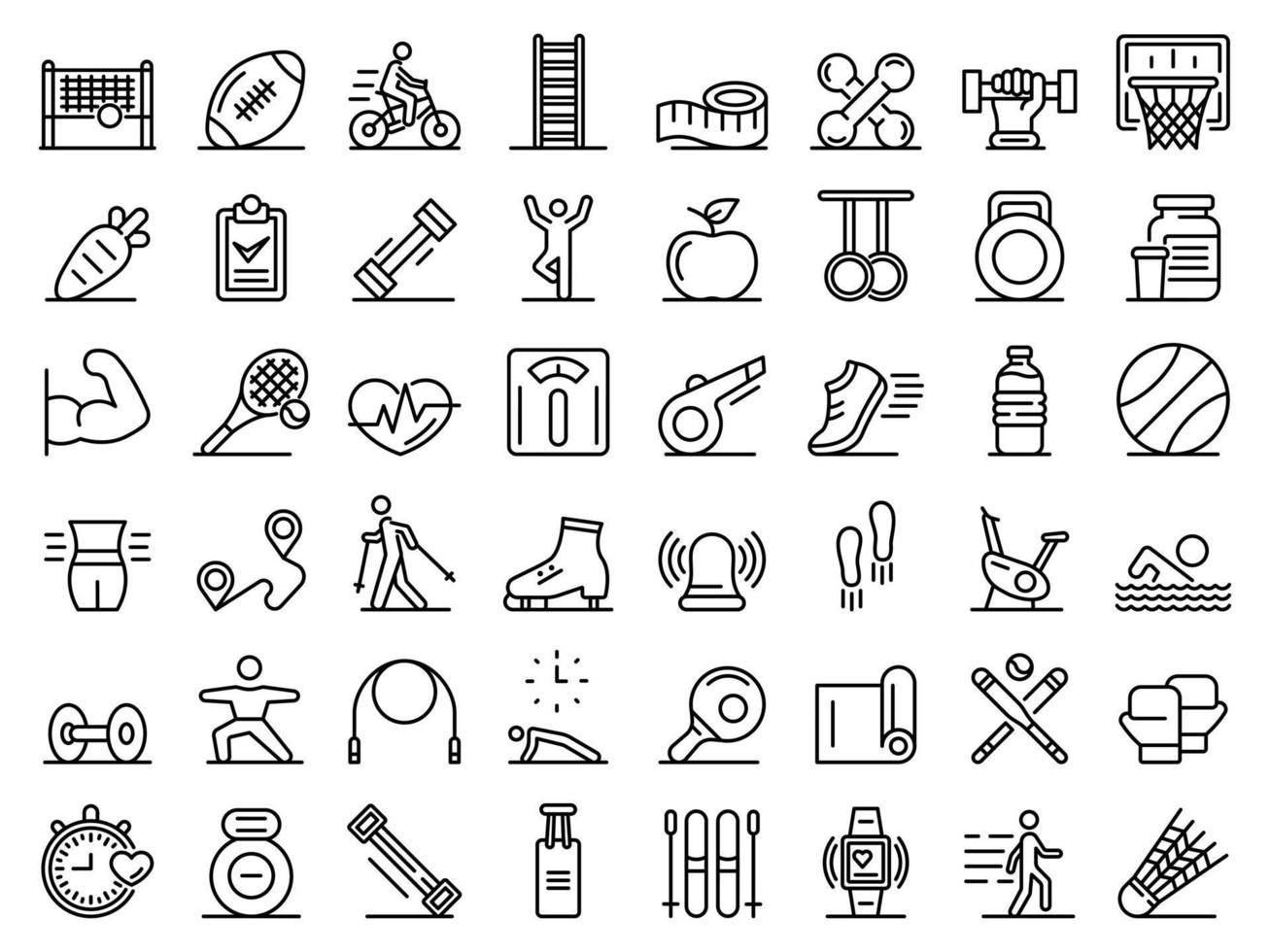Outdoor fitness icons set, outline style vector