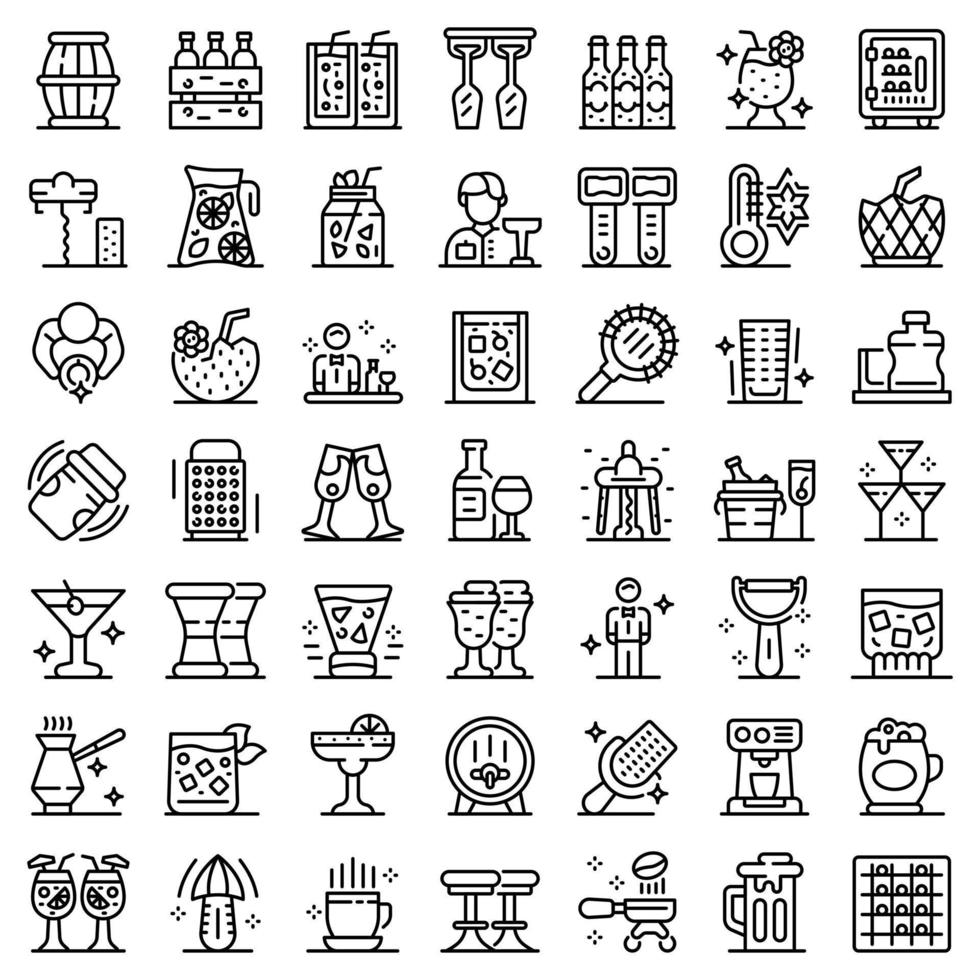 Bartender icons set, outline style vector