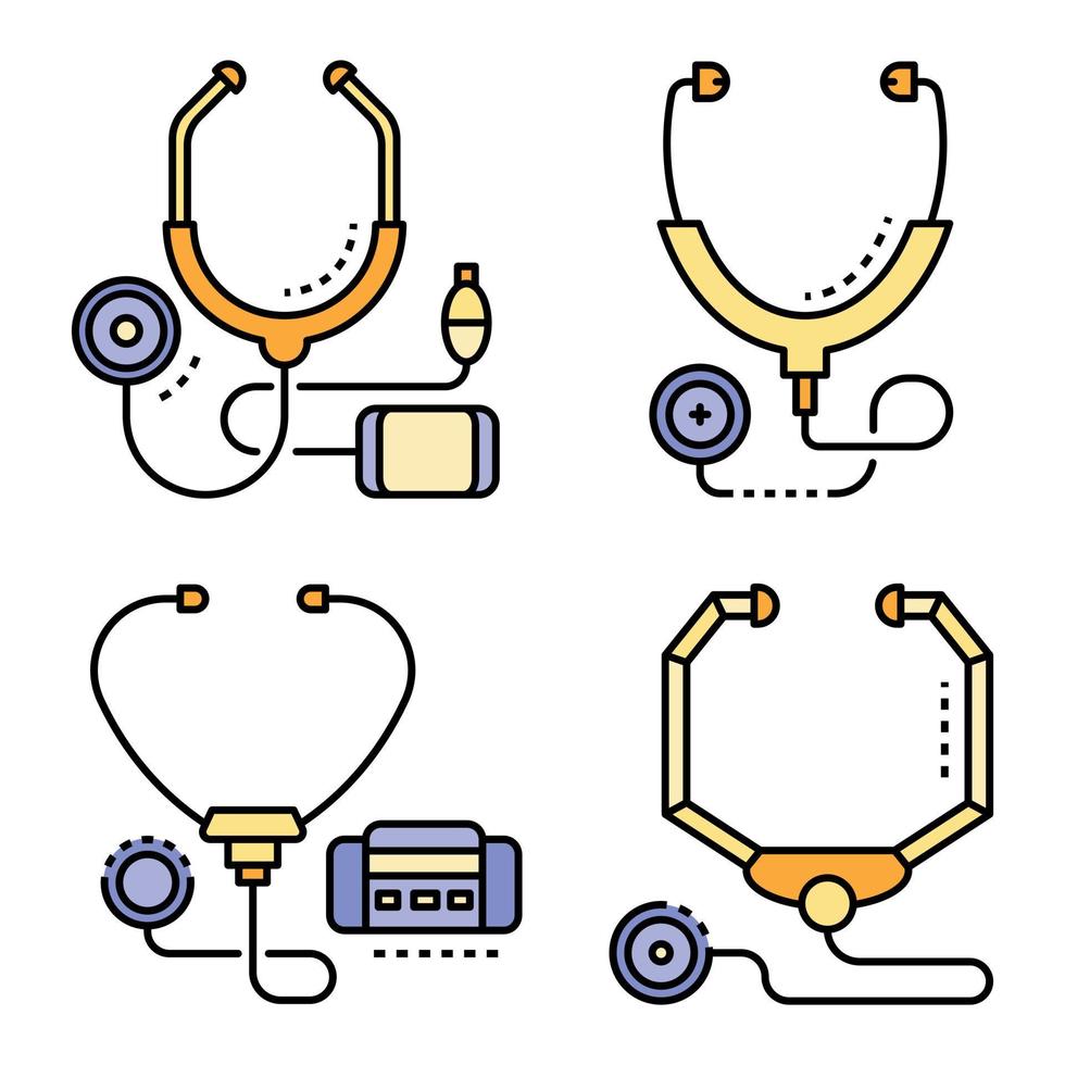 Stethoscope icon set line color vector