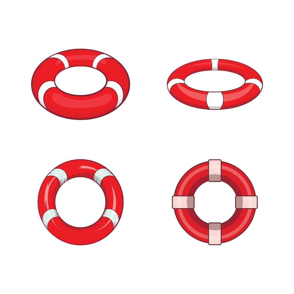 Lifebuoy icon set, cartoon style vector