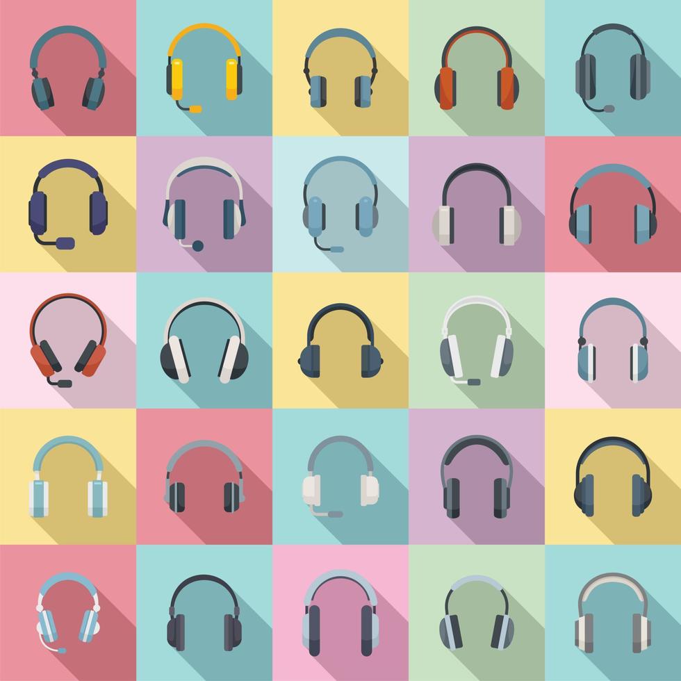 Headset icons set flat vector. Audio accessory vector