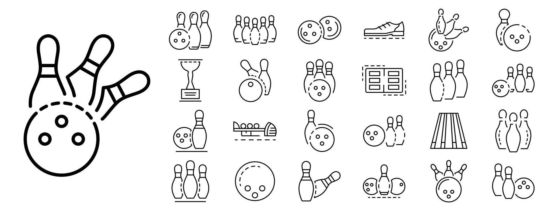 Bowling icon set, outline style vector