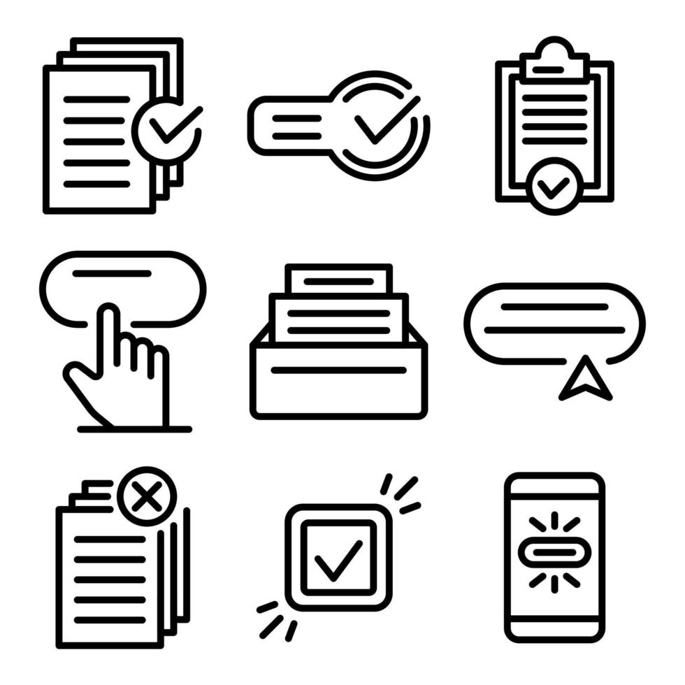 Request icons set, outline style vector