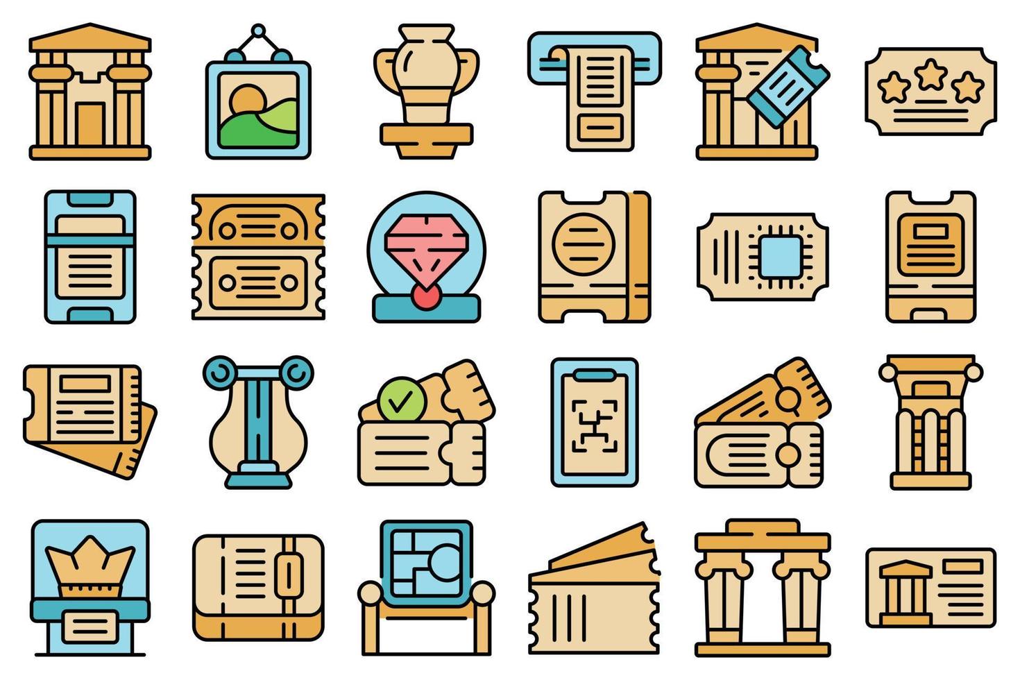 Museum ticket icons set vector flat