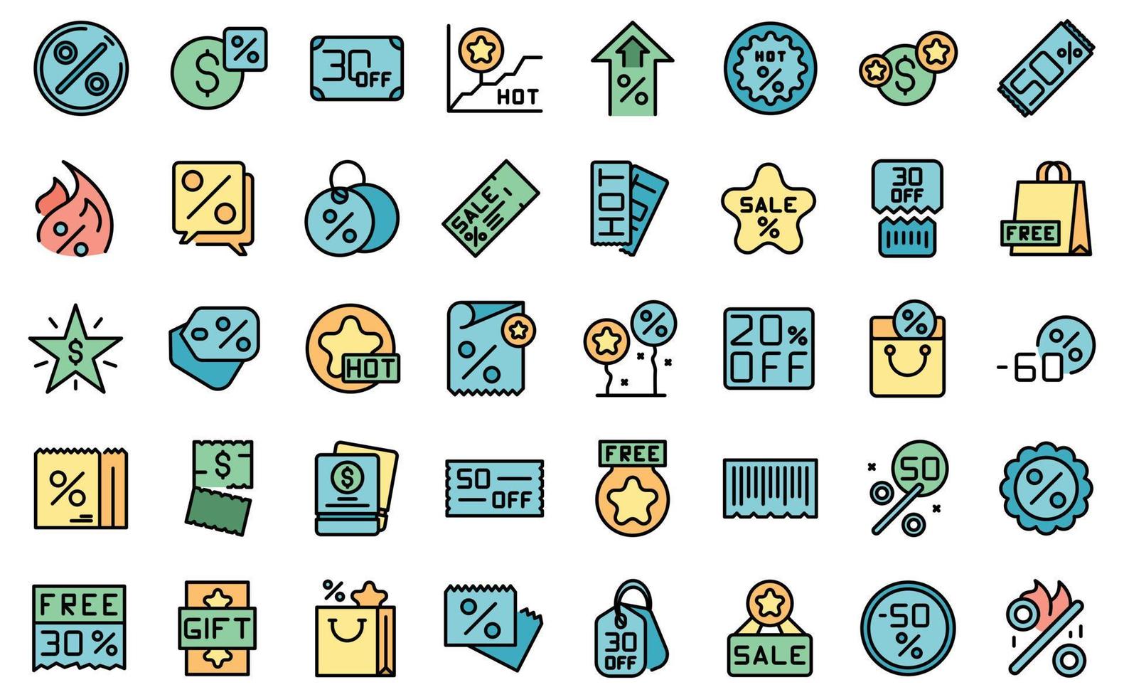 Promotional code icons set vector flat