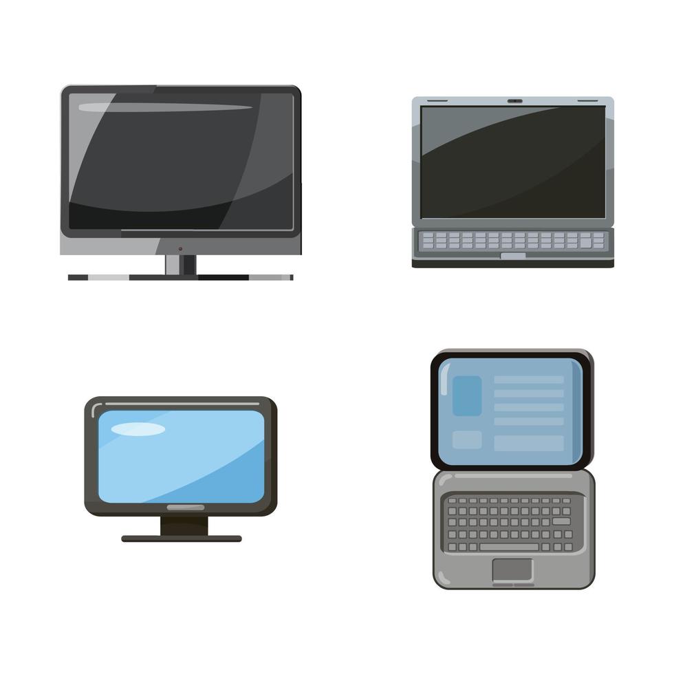 Pc and laptop icon set, cartoon style vector