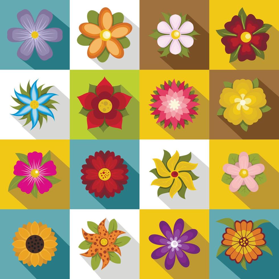 Different flowers icons set, flat style vector