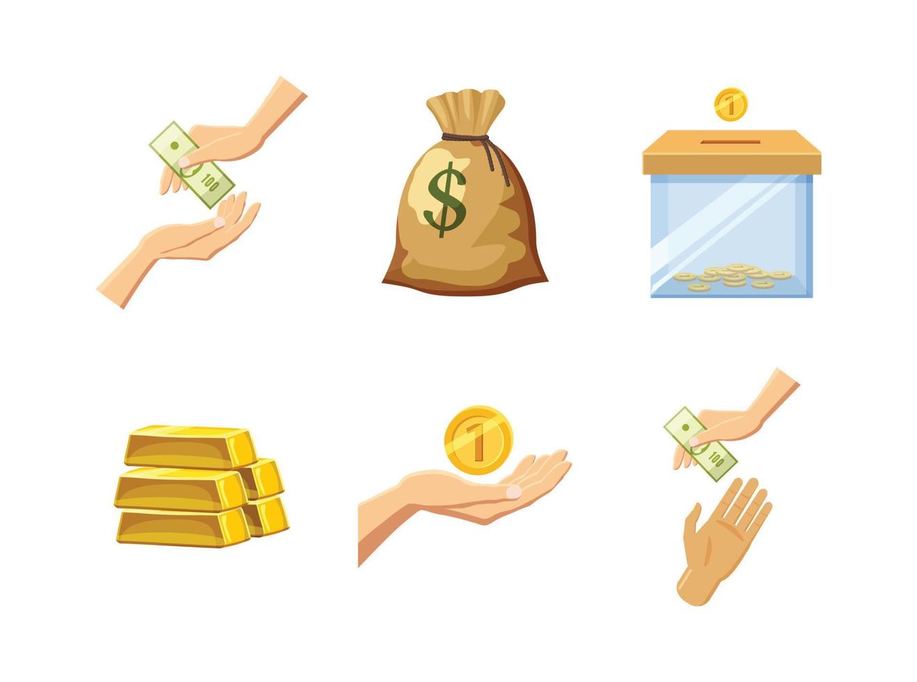 Money icon set, cartoon style vector