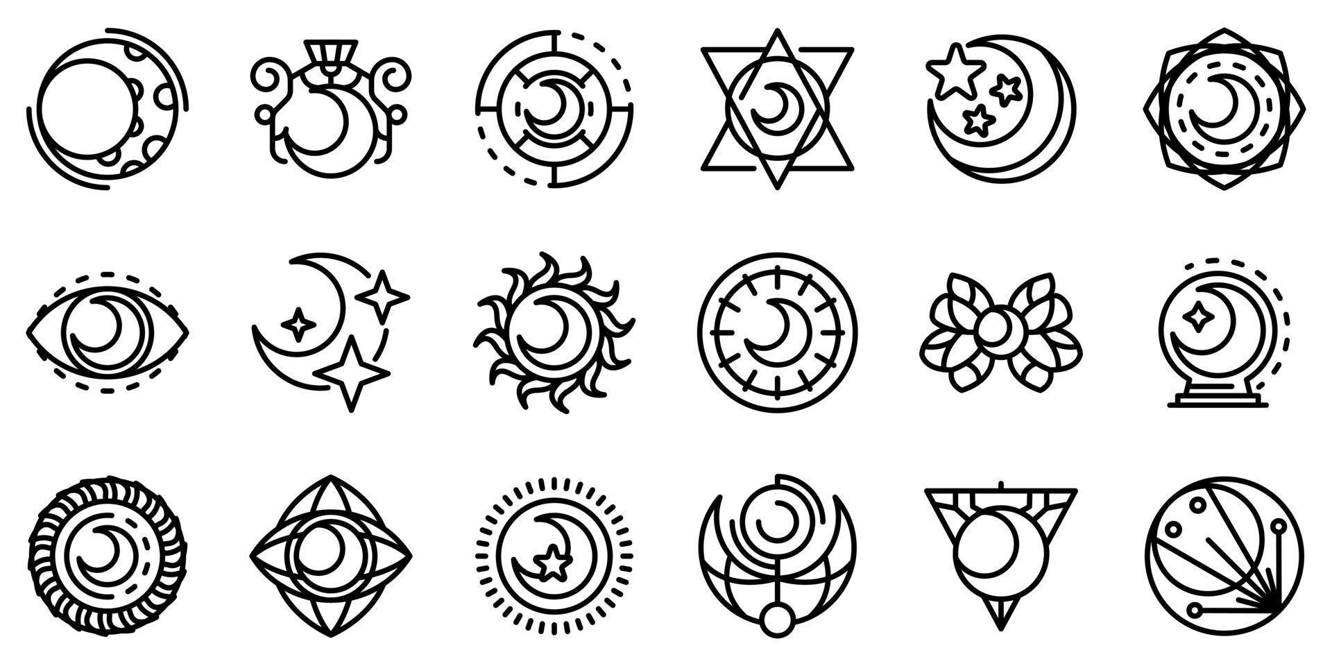 Moon icons set, outline style vector