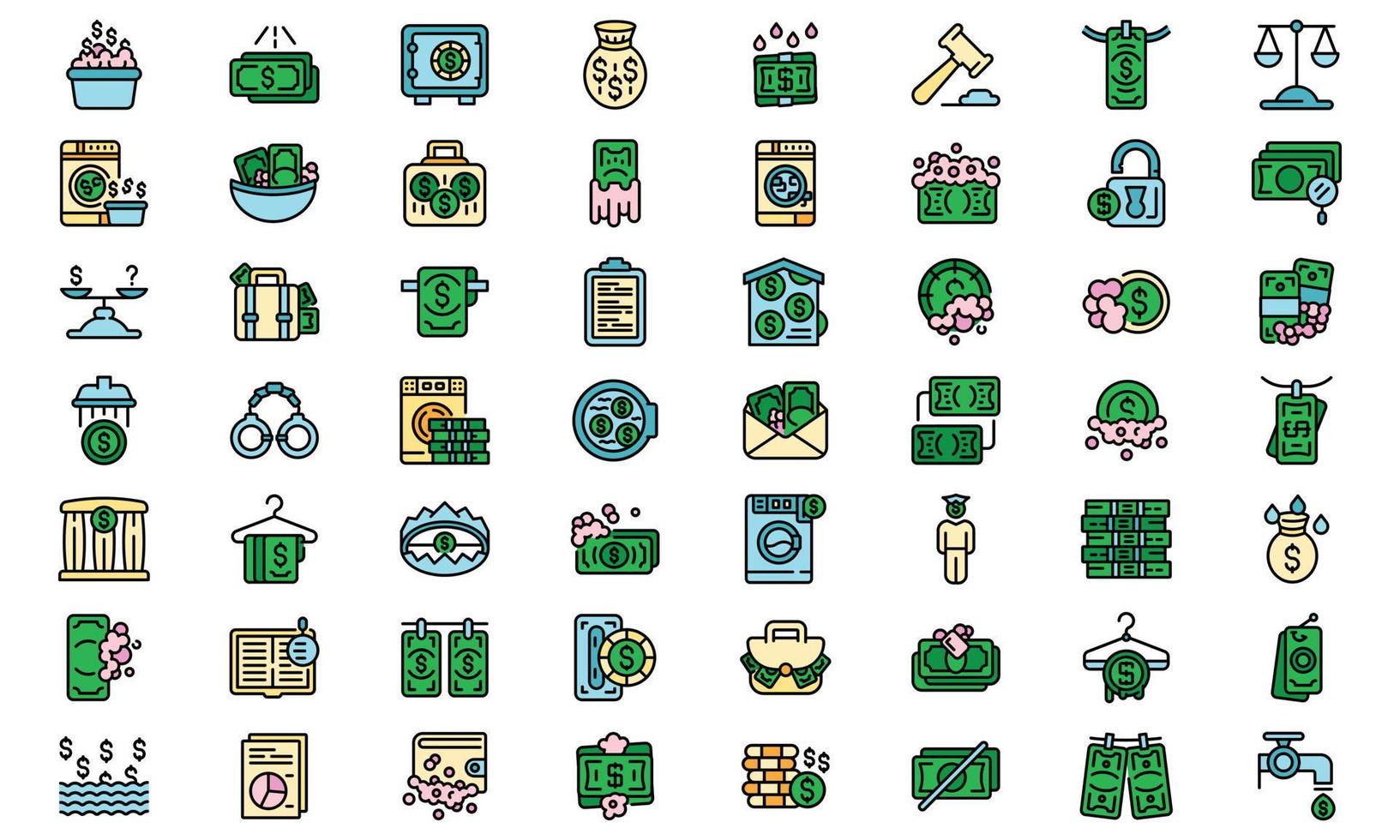 Anti-money laundry icons set line color vector
