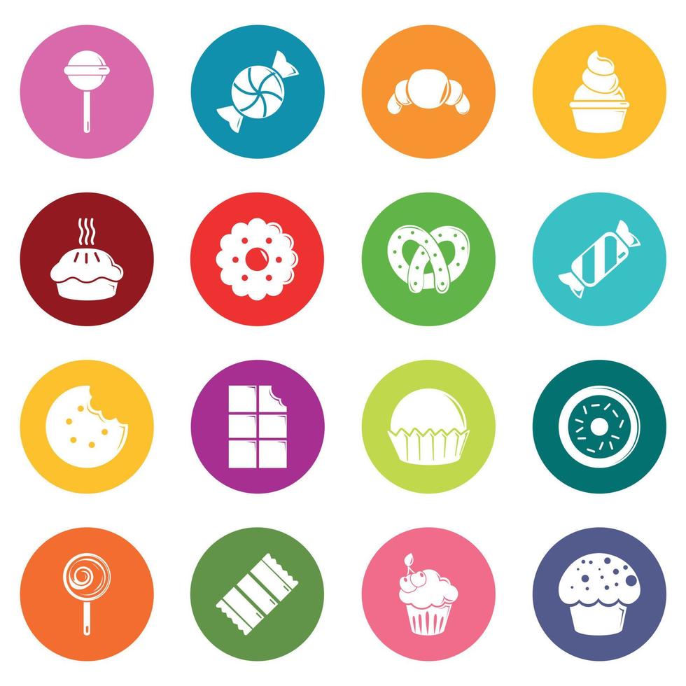 Sweets candy cakes icons set colorful circles vector