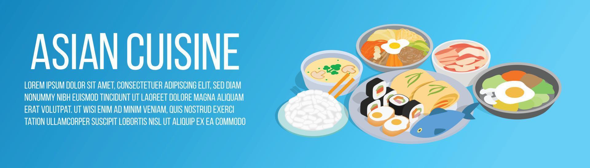 Asian cuisine concept banner, isometric style vector