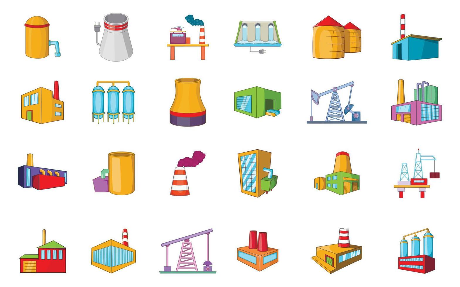 Factory icon set, cartoon style vector