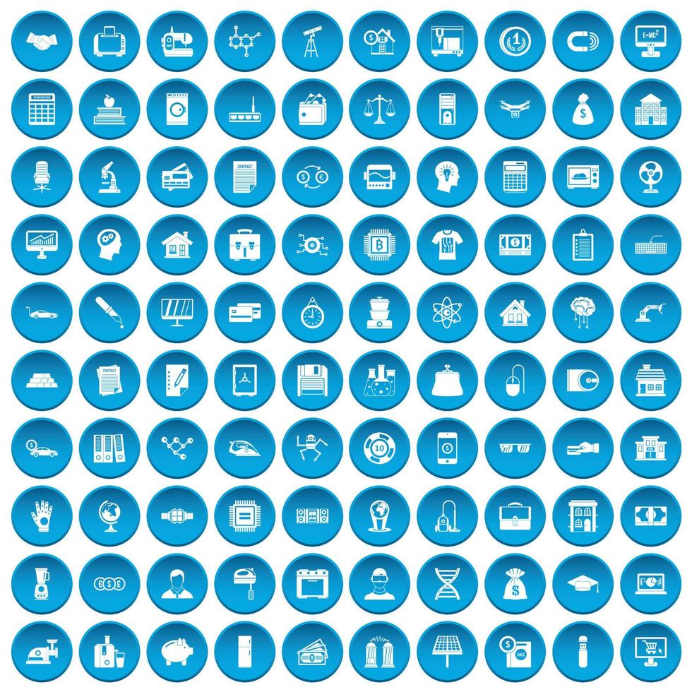 100 préstamos iconos conjunto azul vector