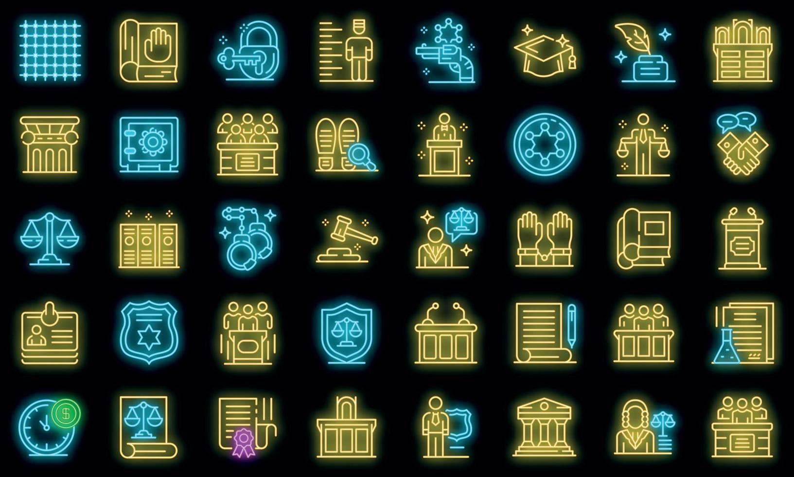 Prosecutor icons set vector neon