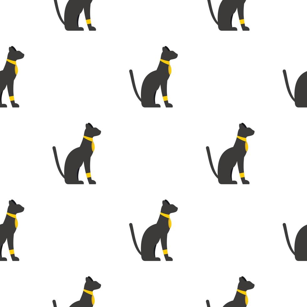Black sitting Egyptian cat pattern seamless vector