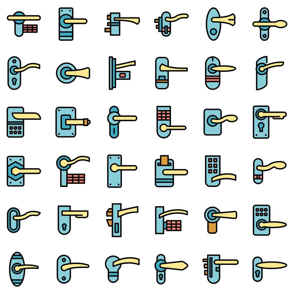 manijas de puerta, iconos, conjunto, vector, plano vector