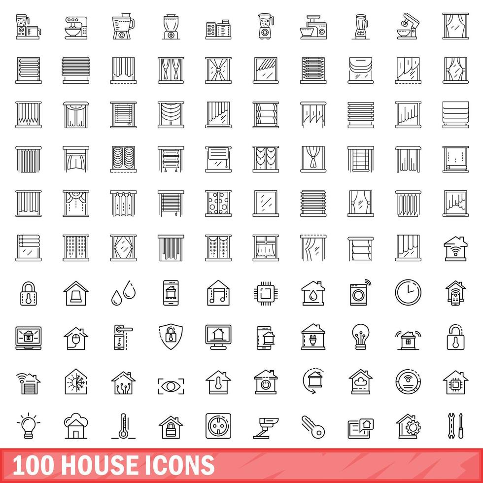 100 iconos de casa, estilo de esquema vector