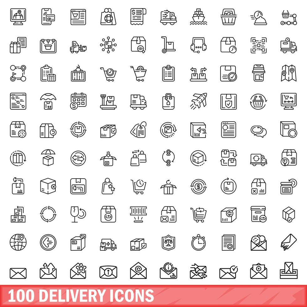 100 delivery icons set, outline style vector