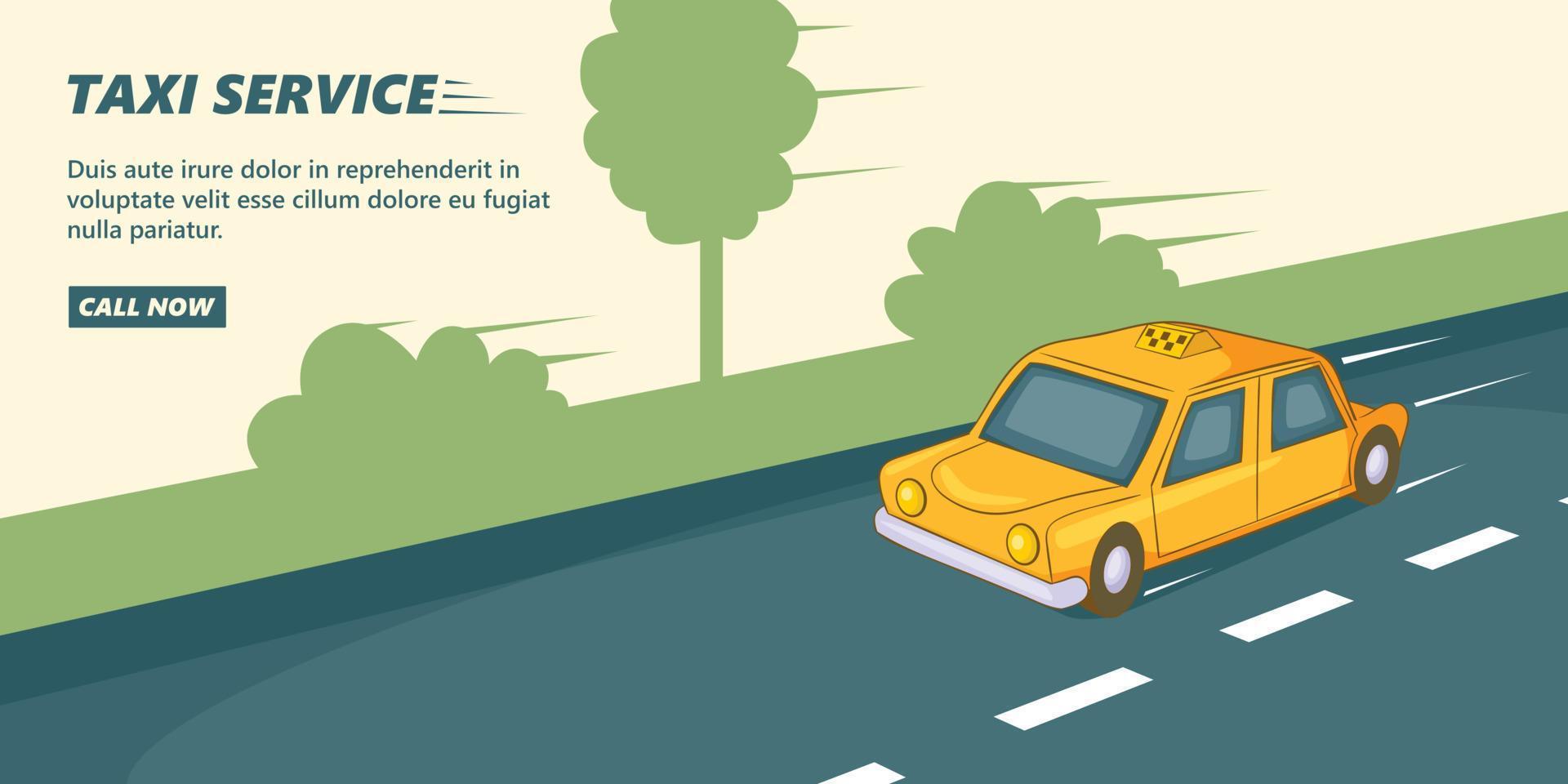 Taxi service banner horizontal, cartoon style vector