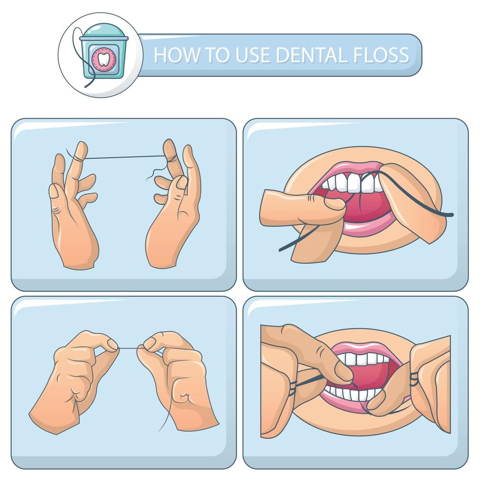 Floss dental banner concept set, cartoon style vector